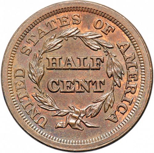 half cent Reverse Image minted in UNITED STATES in 1853 (Braided Hair)  - The Coin Database
