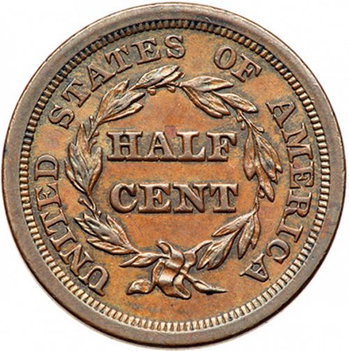 half cent Reverse Image minted in UNITED STATES in 1854 (Braided Hair)  - The Coin Database