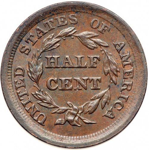 half cent Reverse Image minted in UNITED STATES in 1855 (Braided Hair)  - The Coin Database
