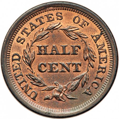half cent Reverse Image minted in UNITED STATES in 1856 (Braided Hair)  - The Coin Database