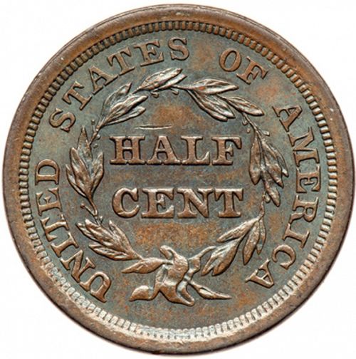 half cent Reverse Image minted in UNITED STATES in 1857 (Braided Hair)  - The Coin Database
