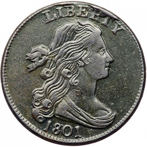 1 cent Obverse Image minted in UNITED STATES in 1801 (Draped Bust)  - The Coin Database