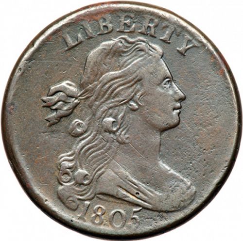 1 cent Obverse Image minted in UNITED STATES in 1805 (Draped Bust)  - The Coin Database