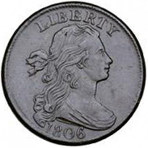 1 cent Obverse Image minted in UNITED STATES in 1806 (Draped Bust)  - The Coin Database