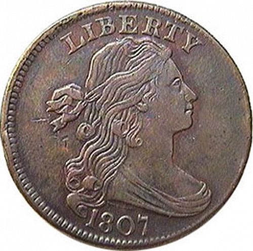 1 cent Obverse Image minted in UNITED STATES in 1807 (Draped Bust)  - The Coin Database