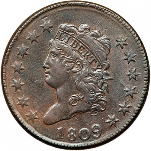 1 cent Obverse Image minted in UNITED STATES in 1809 (Classic Head)  - The Coin Database