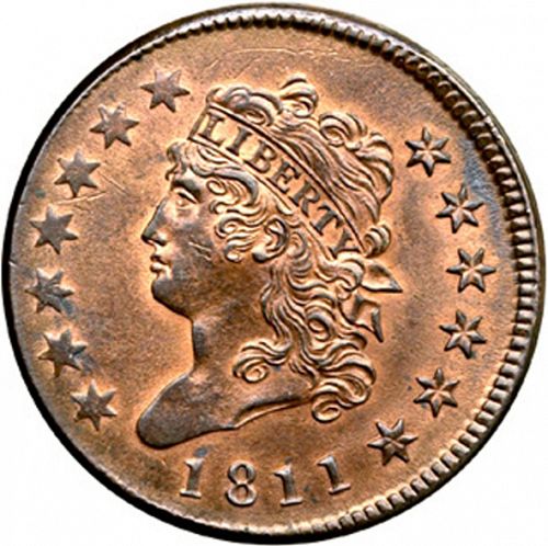 1 cent Obverse Image minted in UNITED STATES in 1811 (Classic Head)  - The Coin Database