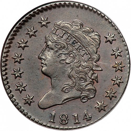 1 cent Obverse Image minted in UNITED STATES in 1814 (Classic Head)  - The Coin Database