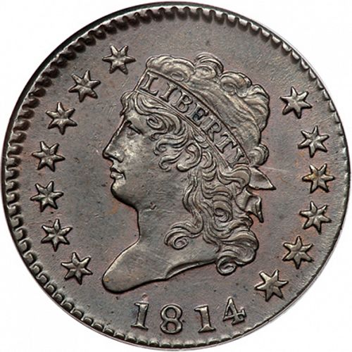 1 cent Obverse Image minted in UNITED STATES in 1814 (Classic Head)  - The Coin Database