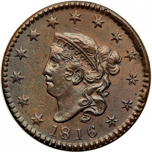 1 cent Obverse Image minted in UNITED STATES in 1816 (Coronet)  - The Coin Database