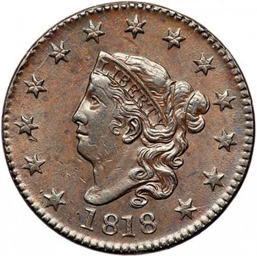 1 cent Obverse Image minted in UNITED STATES in 1818 (Coronet)  - The Coin Database