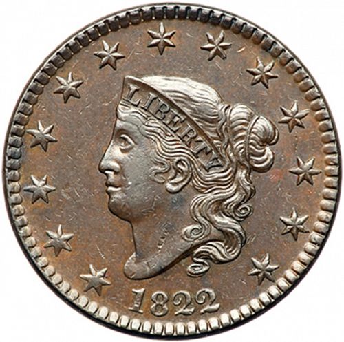 1 cent Obverse Image minted in UNITED STATES in 1822 (Coronet)  - The Coin Database