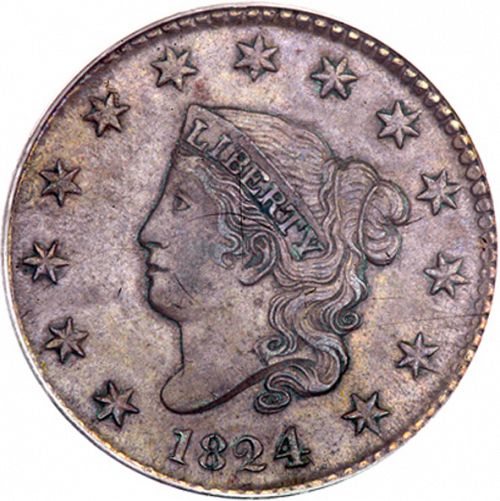 1 cent Obverse Image minted in UNITED STATES in 1824 (Coronet)  - The Coin Database