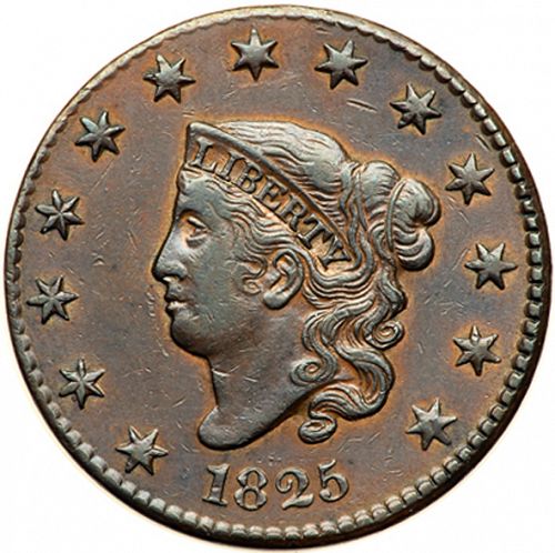 1 cent Obverse Image minted in UNITED STATES in 1825 (Coronet)  - The Coin Database