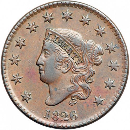 1 cent Obverse Image minted in UNITED STATES in 1826 (Coronet)  - The Coin Database