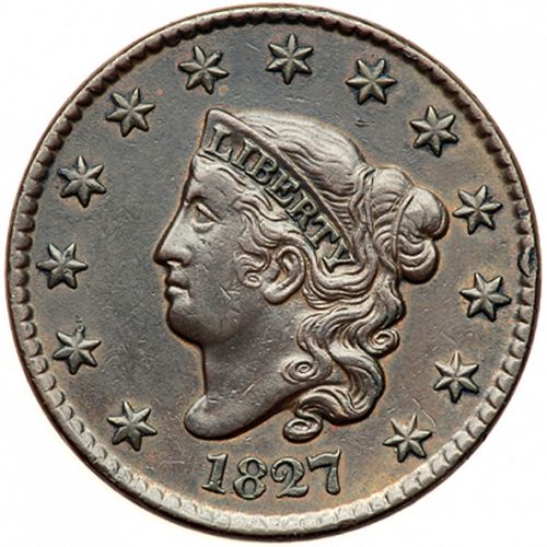 1 cent Obverse Image minted in UNITED STATES in 1827 (Coronet)  - The Coin Database