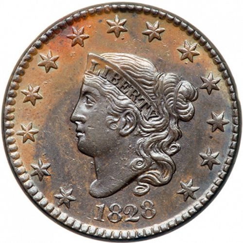 1 cent Obverse Image minted in UNITED STATES in 1828 (Coronet)  - The Coin Database