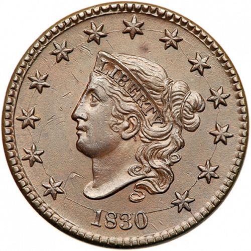 1 cent Obverse Image minted in UNITED STATES in 1830 (Coronet)  - The Coin Database