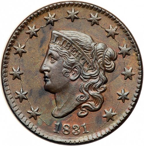 1 cent Obverse Image minted in UNITED STATES in 1831 (Coronet)  - The Coin Database