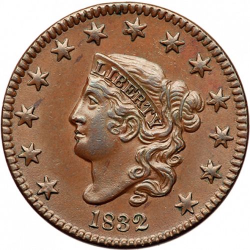 1 cent Obverse Image minted in UNITED STATES in 1832 (Coronet)  - The Coin Database