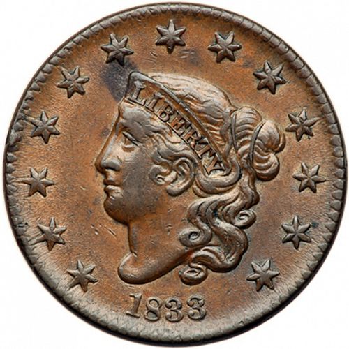 1 cent Obverse Image minted in UNITED STATES in 1833 (Coronet)  - The Coin Database