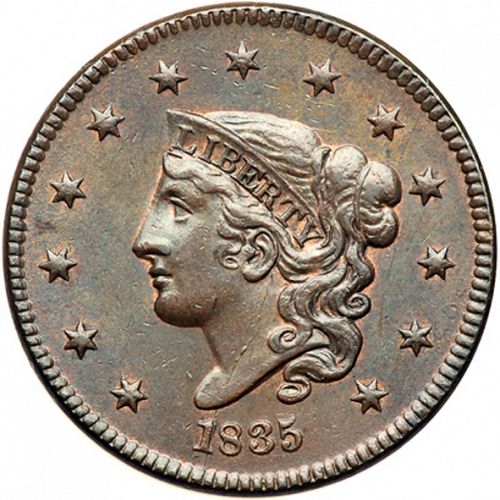 1 cent Obverse Image minted in UNITED STATES in 1835 (Coronet)  - The Coin Database