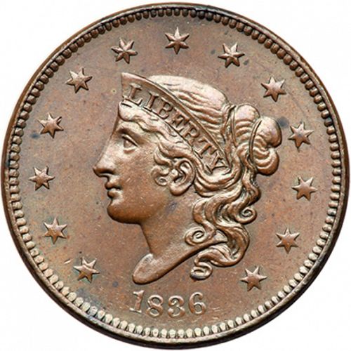 1 cent Obverse Image minted in UNITED STATES in 1836 (Coronet)  - The Coin Database