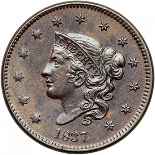 1 cent Obverse Image minted in UNITED STATES in 1837 (Coronet)  - The Coin Database