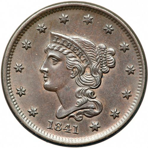 1 cent Obverse Image minted in UNITED STATES in 1841 (Braided Hair)  - The Coin Database