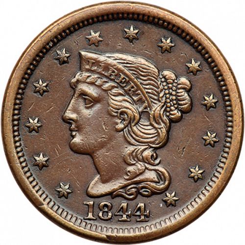 1 cent Obverse Image minted in UNITED STATES in 1844 (Braided Hair)  - The Coin Database