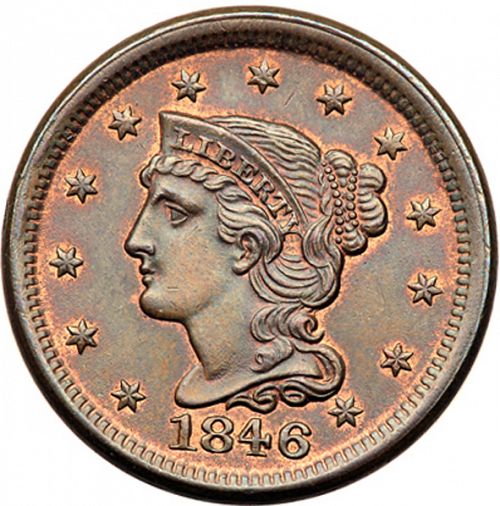 1 cent Obverse Image minted in UNITED STATES in 1846 (Braided Hair)  - The Coin Database
