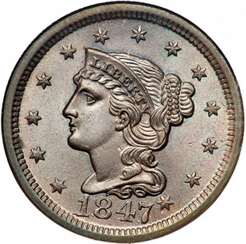 1 cent Obverse Image minted in UNITED STATES in 1847 (Braided Hair)  - The Coin Database