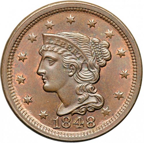 1 cent Obverse Image minted in UNITED STATES in 1848 (Braided Hair)  - The Coin Database