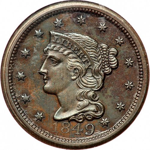 1 cent Obverse Image minted in UNITED STATES in 1849 (Braided Hair)  - The Coin Database