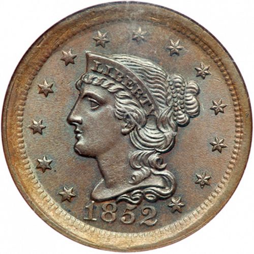 1 cent Obverse Image minted in UNITED STATES in 1852 (Braided Hair)  - The Coin Database