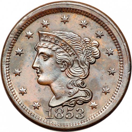 1 cent Obverse Image minted in UNITED STATES in 1853 (Braided Hair)  - The Coin Database