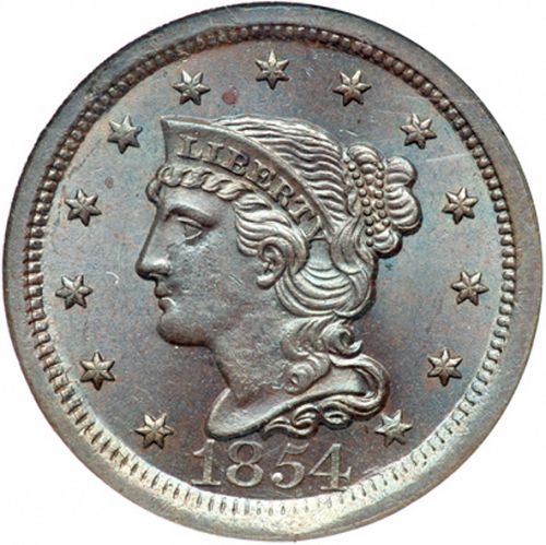 1 cent Obverse Image minted in UNITED STATES in 1854 (Braided Hair)  - The Coin Database
