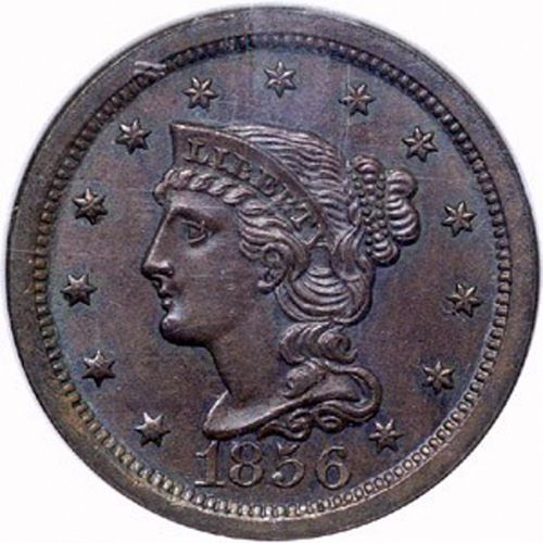 1 cent Obverse Image minted in UNITED STATES in 1856 (Braided Hair)  - The Coin Database