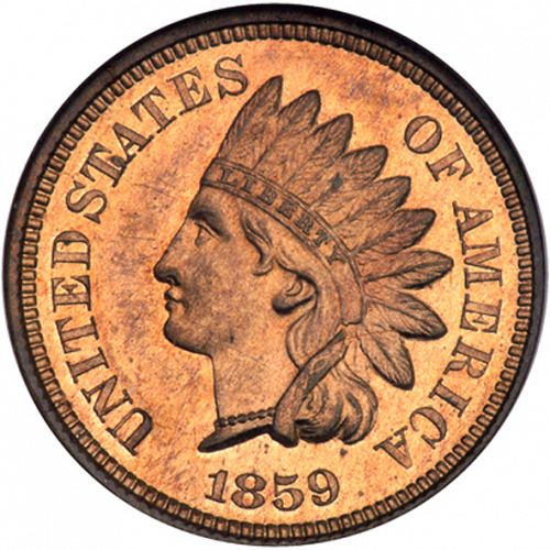 1 cent Obverse Image minted in UNITED STATES in 1859 (Indian Head - No Shield on Reverse)  - The Coin Database