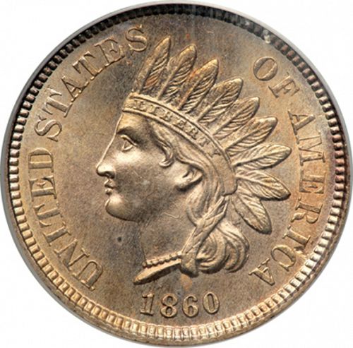 1 cent Obverse Image minted in UNITED STATES in 1860 (Indian Head - Copper)  - The Coin Database