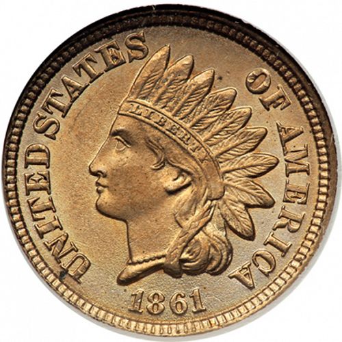1 cent Obverse Image minted in UNITED STATES in 1861 (Indian Head - Copper)  - The Coin Database