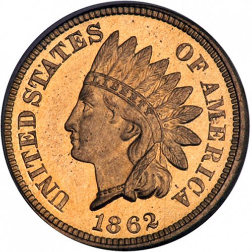 1 cent Obverse Image minted in UNITED STATES in 1862 (Indian Head - Copper)  - The Coin Database