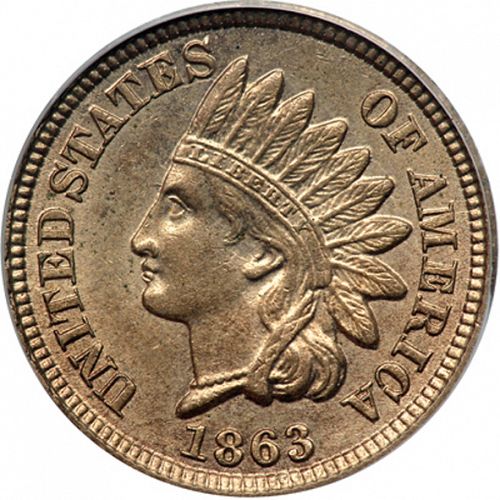 1 cent Obverse Image minted in UNITED STATES in 1863 (Indian Head - Copper)  - The Coin Database