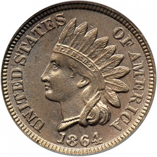 1 cent Obverse Image minted in UNITED STATES in 1864 (Indian Head - Copper)  - The Coin Database