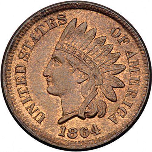 1 cent Obverse Image minted in UNITED STATES in 1864 (Indian Head - Bronze)  - The Coin Database