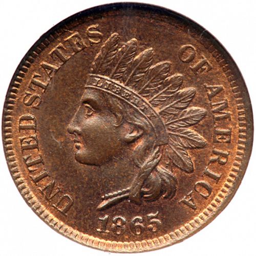 1 cent Obverse Image minted in UNITED STATES in 1865 (Indian Head - Bronze)  - The Coin Database
