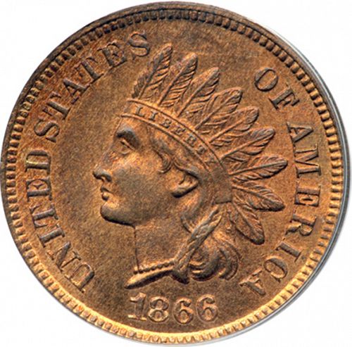 1 cent Obverse Image minted in UNITED STATES in 1866 (Indian Head - Bronze)  - The Coin Database