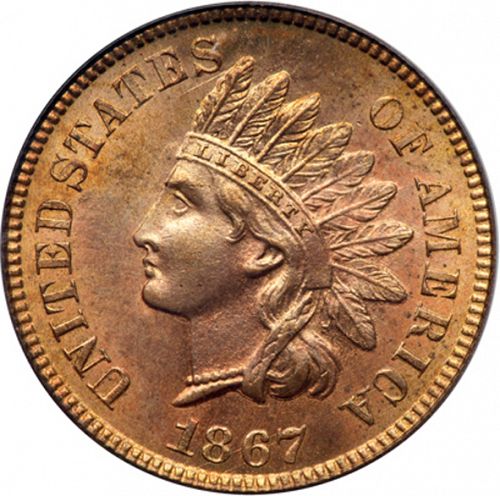 1 cent Obverse Image minted in UNITED STATES in 1867 (Indian Head - Bronze)  - The Coin Database