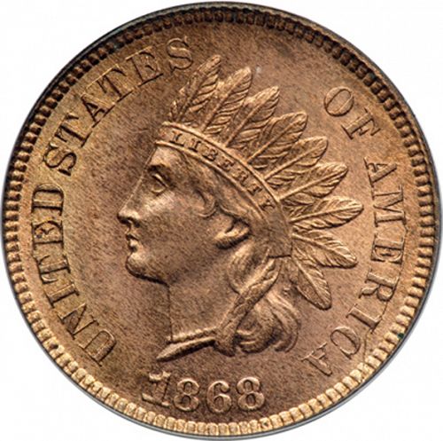 1 cent Obverse Image minted in UNITED STATES in 1868 (Indian Head - Bronze)  - The Coin Database