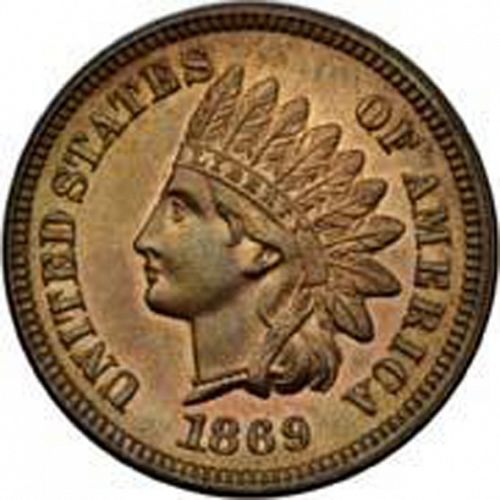 1 cent Obverse Image minted in UNITED STATES in 1869 (Indian Head)  - The Coin Database